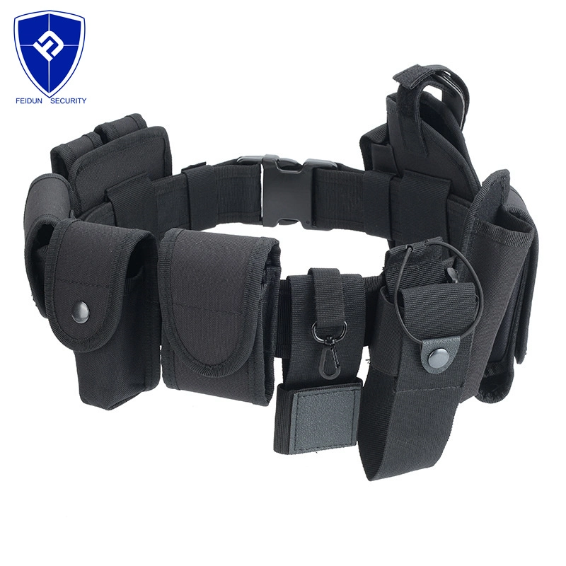 Police Military Army Style Multifunctional Training Guard Utility Kit Duty Belt Black Tactical Security Belt Waist Support with Pouch Set
