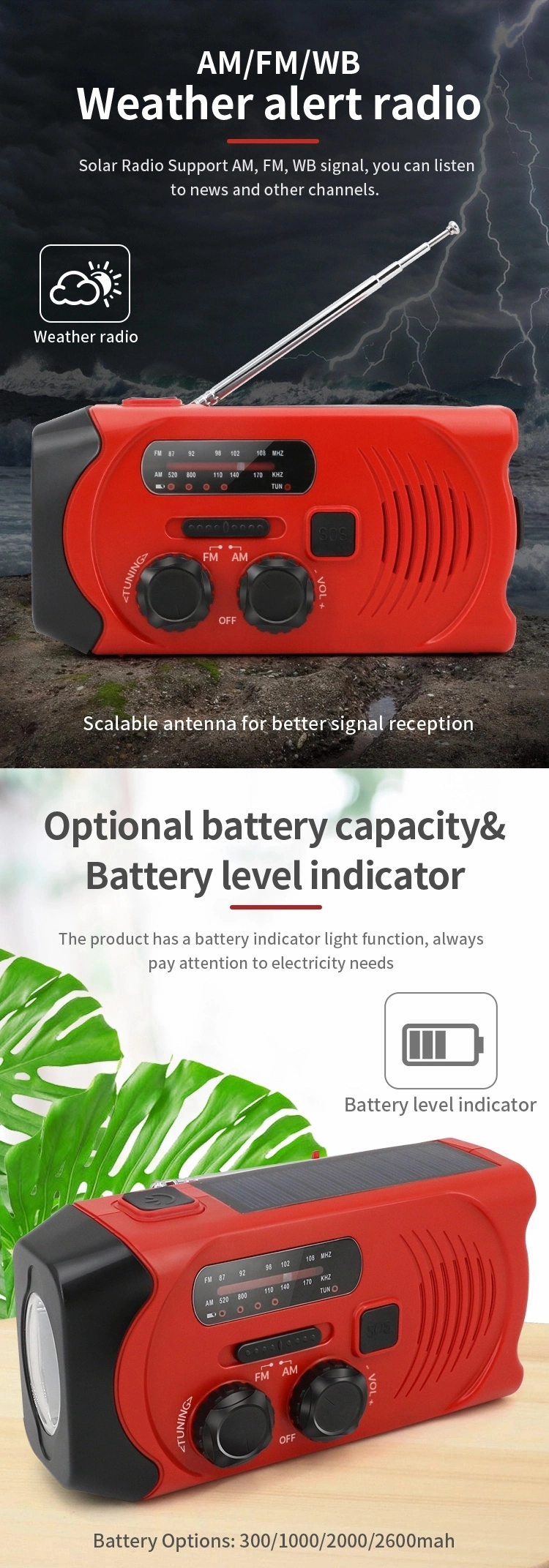 Solar Crank Radio with Flashlight for Mobile Phone Outdoor Emergency Using