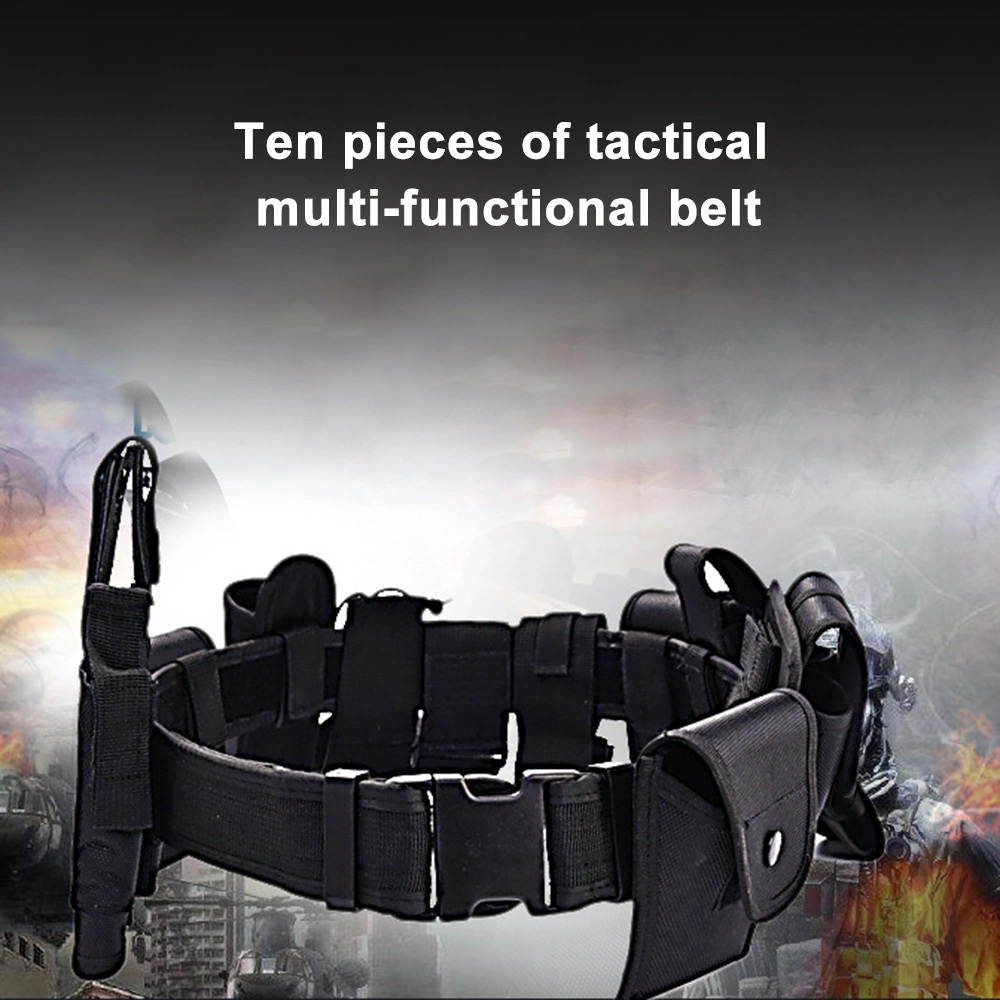 Police Military Army Style Multifunctional Training Guard Utility Kit Duty Belt Black Tactical Security Belt Waist Support with Pouch Set