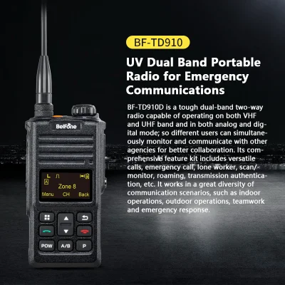 Belfone Bf-Td910UV IP68 Protection 2 Way Radio for Personal Safety and Critical Communication Dual Band Dmr Walkie Talkie