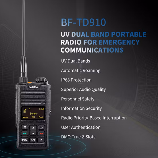 Belfone Bf-Td910UV IP68 Protection 2 Way Radio for Personal Safety and Critical Communication Dual Band Dmr Walkie Talkie